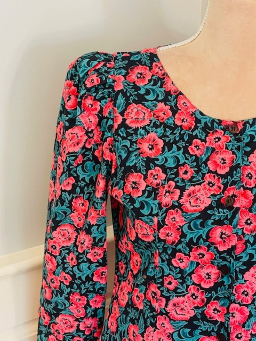 Komil Honolulu Vintage Cottagcore Floral Drop Waist Midi Dress Button Front Sm - Picture 5 of 10